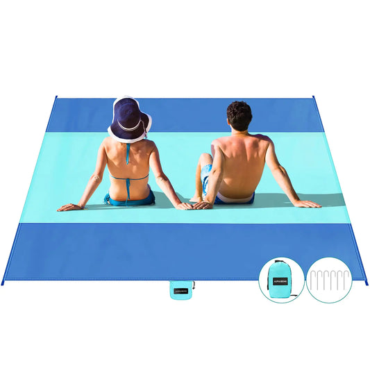 AlphaBeing Beach Blanket Waterproof Sandproof Large Beach Blanket 7x7(for 1-6 Adults) Sandless Beach Mat Lightweight and Compact Beach Mats for Outdoor Picnic Camping Travel with 6 Stakes