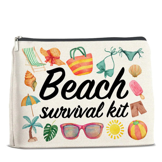 UPNEGE Beach Survival Kit Makeup Bag Beach Travel Gifts for Women Beach Tropical Vacation Gifts for Women Beach Lover Cosmetic Bag