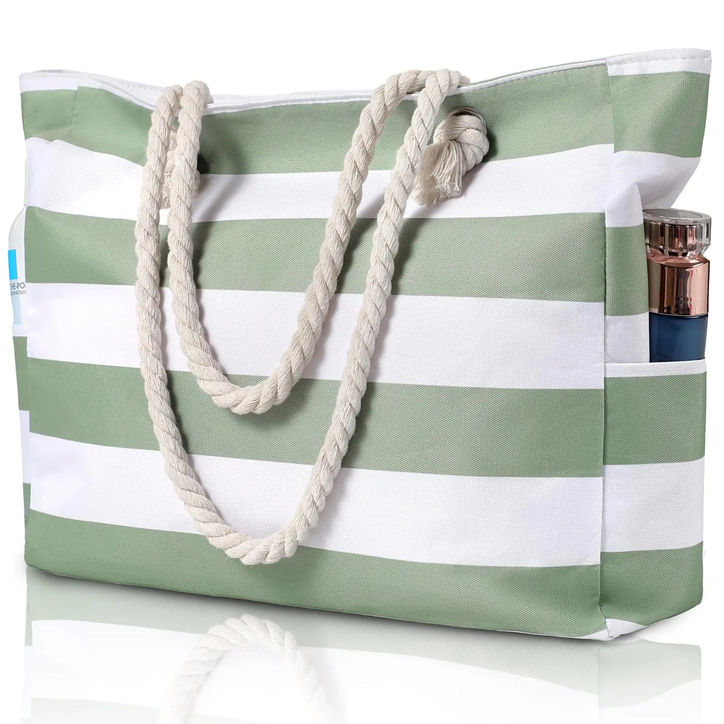 Beach Bag for Women - Large Beach Tote Bag Waterproof Sandproof Beach Bag with Zipper Large Swim Pool Beach Tote Green